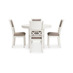 Berg 5pc Round Dining Table Set, Gray White Wood, 4 Padded Chairs