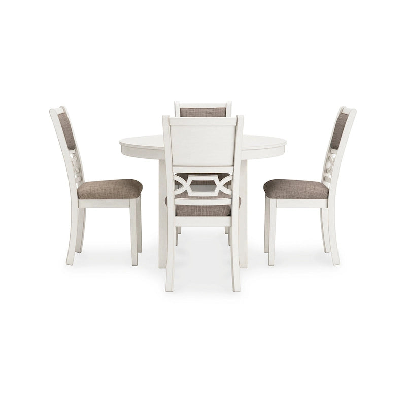 Berg 5pc Round Dining Table Set, Gray White Wood, 4 Padded Chairs