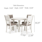 Berg 5pc Round Dining Table Set, Gray White Wood, 4 Padded Chairs