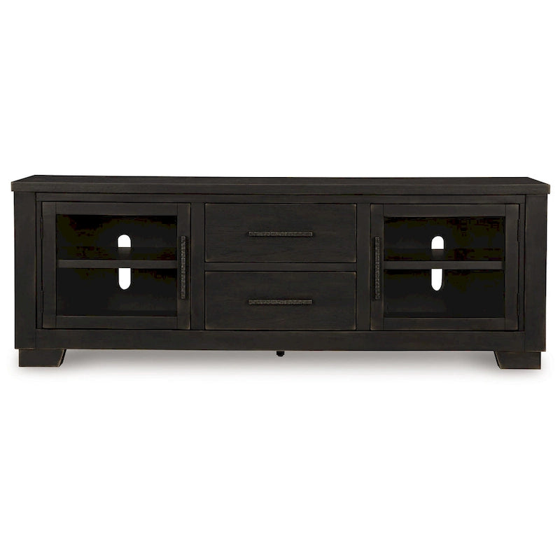Galli Large TV Media Console, 2 Drawers, 4 Shelf, Black Wood, 80 Inch