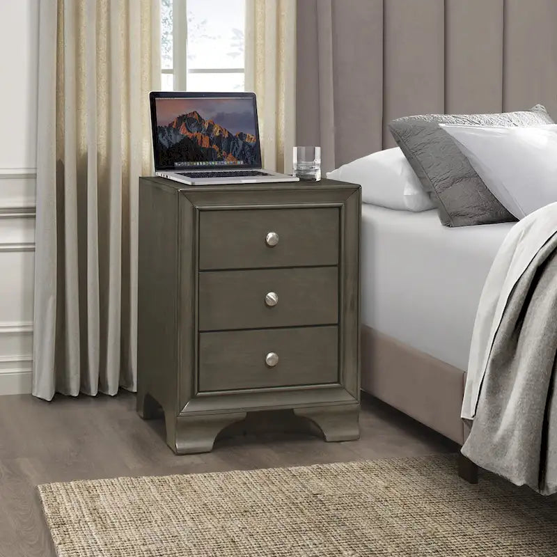 Transitional Wooden Nightstand, Bedside Storage with USB Ports, Living Room Side Table with Drawers, Sofa Table
