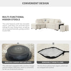 Roomfitters Convertible Sleeper Sectional Sofa Bed with Storage Ottoman, Two Throw Pillows, Two Stools, Wireless Charger