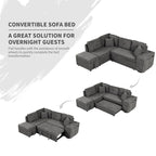 Roomfitters Convertible Sleeper Sectional Sofa Bed with Storage Ottoman, Two Throw Pillows, Two Stools, Wireless Charger