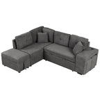 Roomfitters Convertible Sleeper Sectional Sofa Bed with Storage Ottoman, Two Throw Pillows, Two Stools, Wireless Charger