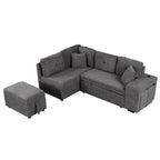 Roomfitters Convertible Sleeper Sectional Sofa Bed with Storage Ottoman, Two Throw Pillows, Two Stools, Wireless Charger