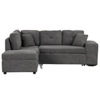 Roomfitters Convertible Sleeper Sectional Sofa Bed with Storage Ottoman, Two Throw Pillows, Two Stools, Wireless Charger