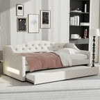 Upholstered Twin XL Size Daybed with LED Belt and Trundle, 84L x 41.5W x 27H