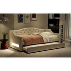 Upholstered Twin XL Size Daybed with LED Belt and Trundle, 84L x 41.5W x 27H