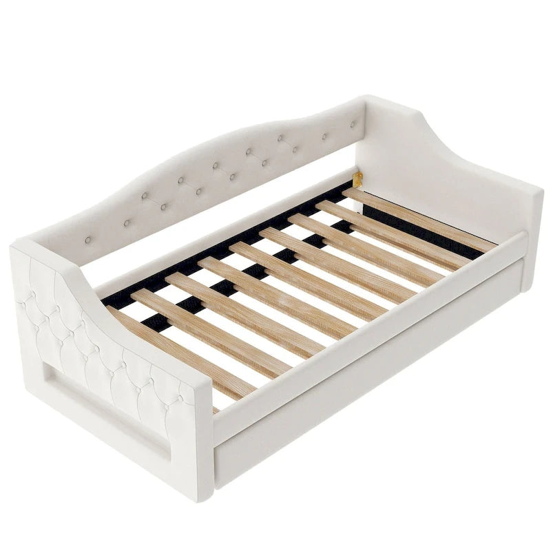 Upholstered Twin XL Size Daybed with LED Belt and Trundle, 84L x 41.5W x 27H