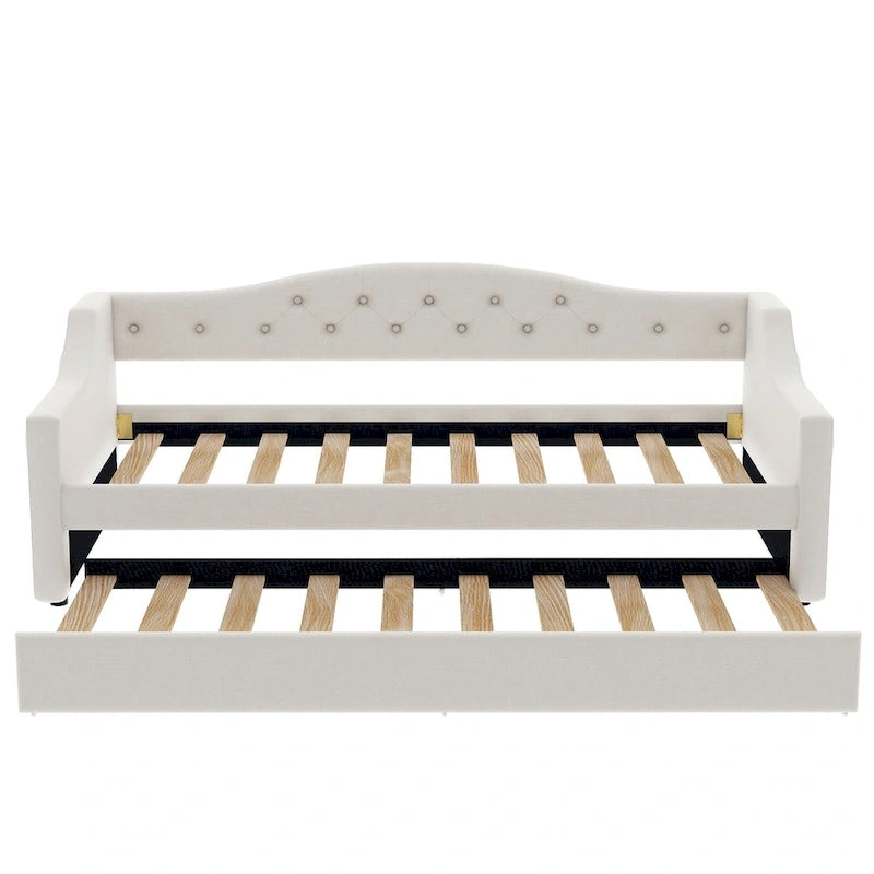 Upholstered Twin XL Size Daybed with LED Belt and Trundle, 84L x 41.5W x 27H