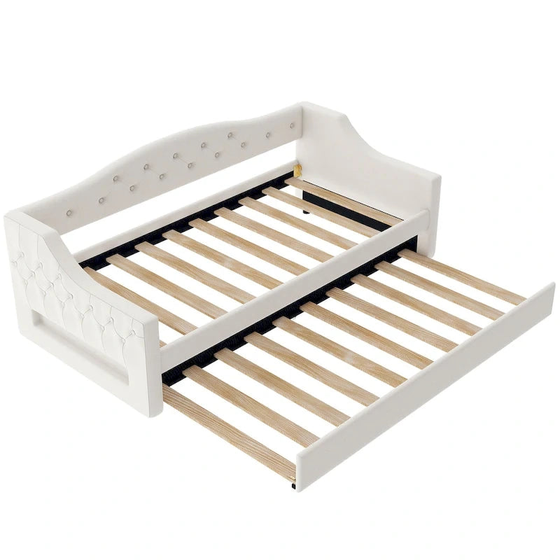 Upholstered Twin XL Size Daybed with LED Belt and Trundle, 84L x 41.5W x 27H