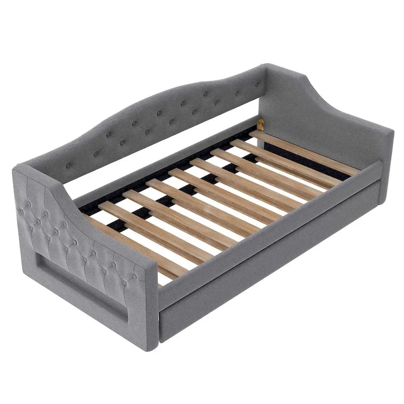 Upholstered Twin XL Size Daybed with LED Belt and Trundle, 84L x 41.5W x 27H