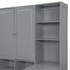 Wooden Daybed Frame All-in-One Bookcase Captains Bed with Storage Cabinet, Wardrobe, Side Writing Desk and 3 Bottom Drawers