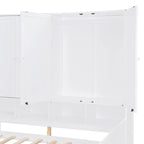 Wooden Daybed Frame All-in-One Bookcase Captains Bed with Storage Cabinet, Wardrobe, Side Writing Desk and 3 Bottom Drawers