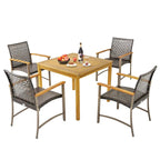 Gymax 5 PCS Patio Dining Set Acacia Wood Table w/ 1.9 Umbrella Hole