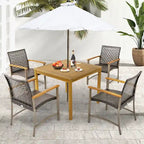 Gymax 5 PCS Patio Dining Set Acacia Wood Table w/ 1.9 Umbrella Hole