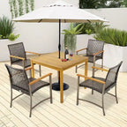 Gymax 5 PCS Patio Dining Set Acacia Wood Table w/ 1.9 Umbrella Hole