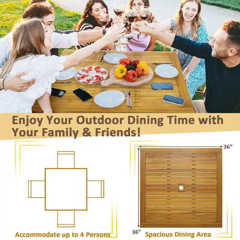 Gymax 5 PCS Patio Dining Set Acacia Wood Table w/ 1.9 Umbrella Hole