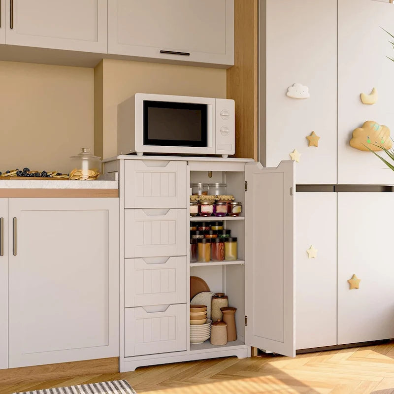 33 Kitchen Pantry Storage Cabinet , Freestanding Wooden Bathroom Storage Cabinet with 4 Drawers for Kitchen and Dining Room