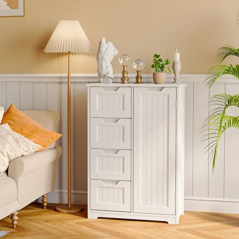 33 Kitchen Pantry Storage Cabinet , Freestanding Wooden Bathroom Storage Cabinet with 4 Drawers for Kitchen and Dining Room