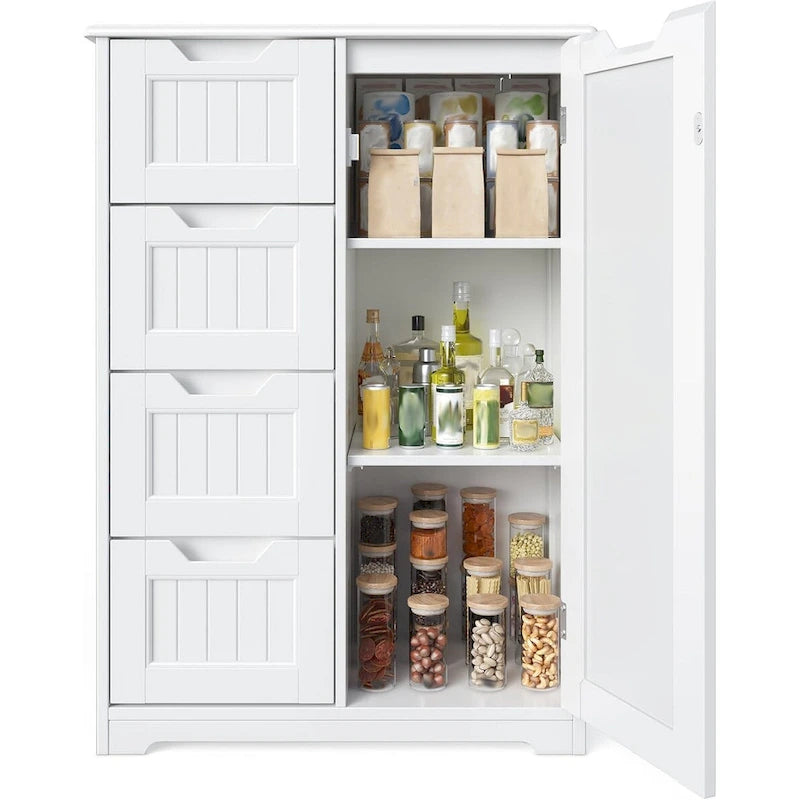 33 Kitchen Pantry Storage Cabinet , Freestanding Wooden Bathroom Storage Cabinet with 4 Drawers for Kitchen and Dining Room