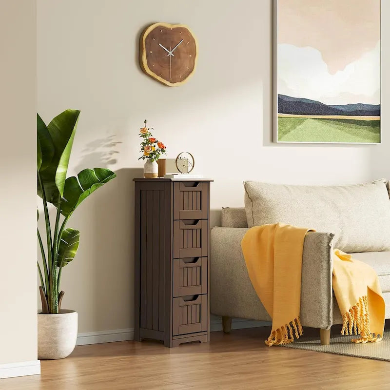 33 Kitchen Pantry Storage Cabinet , Freestanding Wooden Bathroom Storage Cabinet with 4 Drawers for Kitchen and Dining Room