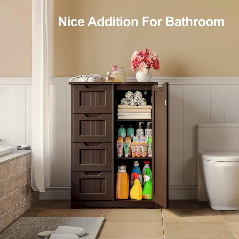 33 Kitchen Pantry Storage Cabinet , Freestanding Wooden Bathroom Storage Cabinet with 4 Drawers for Kitchen and Dining Room