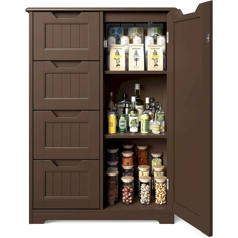 33 Kitchen Pantry Storage Cabinet , Freestanding Wooden Bathroom Storage Cabinet with 4 Drawers for Kitchen and Dining Room