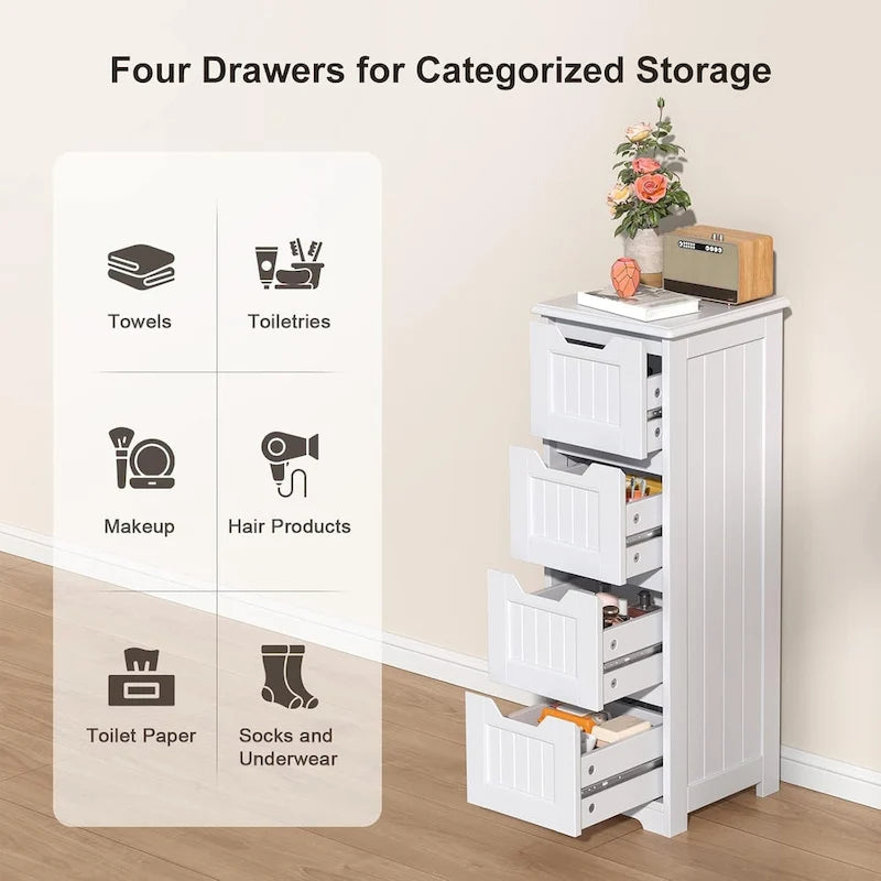 33 Kitchen Pantry Storage Cabinet , Freestanding Wooden Bathroom Storage Cabinet with 4 Drawers for Kitchen and Dining Room