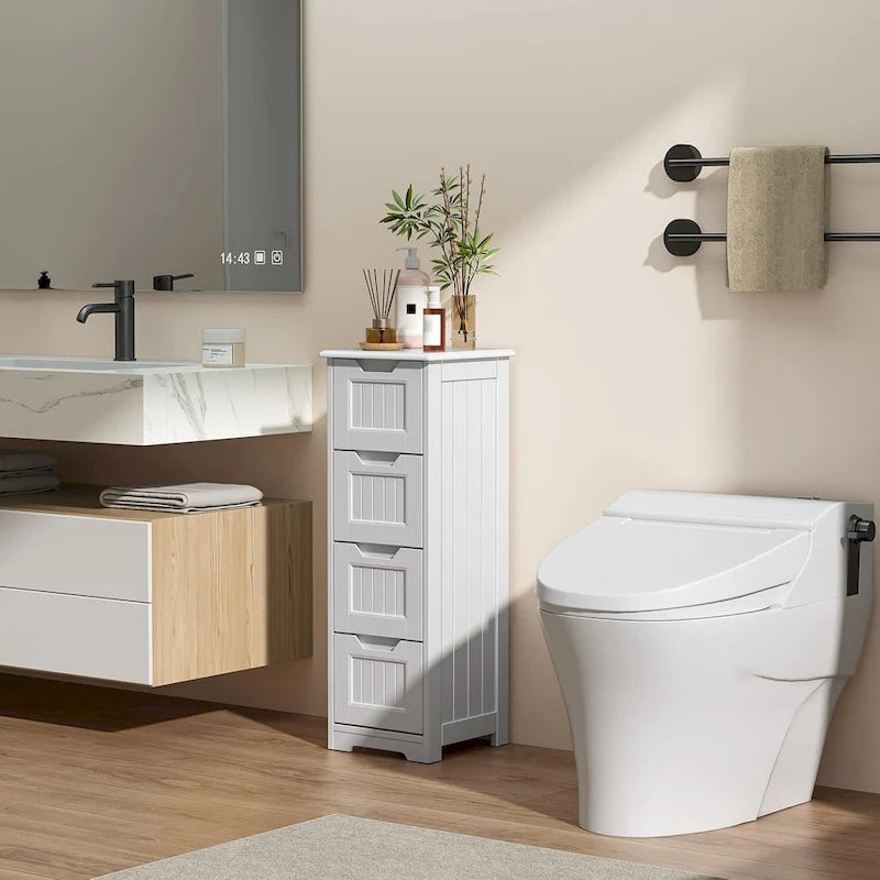 33 Kitchen Pantry Storage Cabinet , Freestanding Wooden Bathroom Storage Cabinet with 4 Drawers for Kitchen and Dining Room