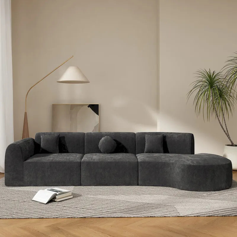 Christopher Knight Home- Buker Curved Polyester Sectional Sofa