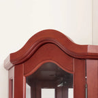 Lighted Corner Curio Cabinet with Tempered Glass Doors & Shelves - Elegant Cherry Display Case with Bulb