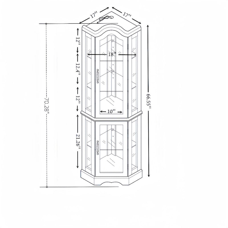 Lighted Corner Curio Cabinet with Tempered Glass Doors & Shelves - Elegant Cherry Display Case with Bulb