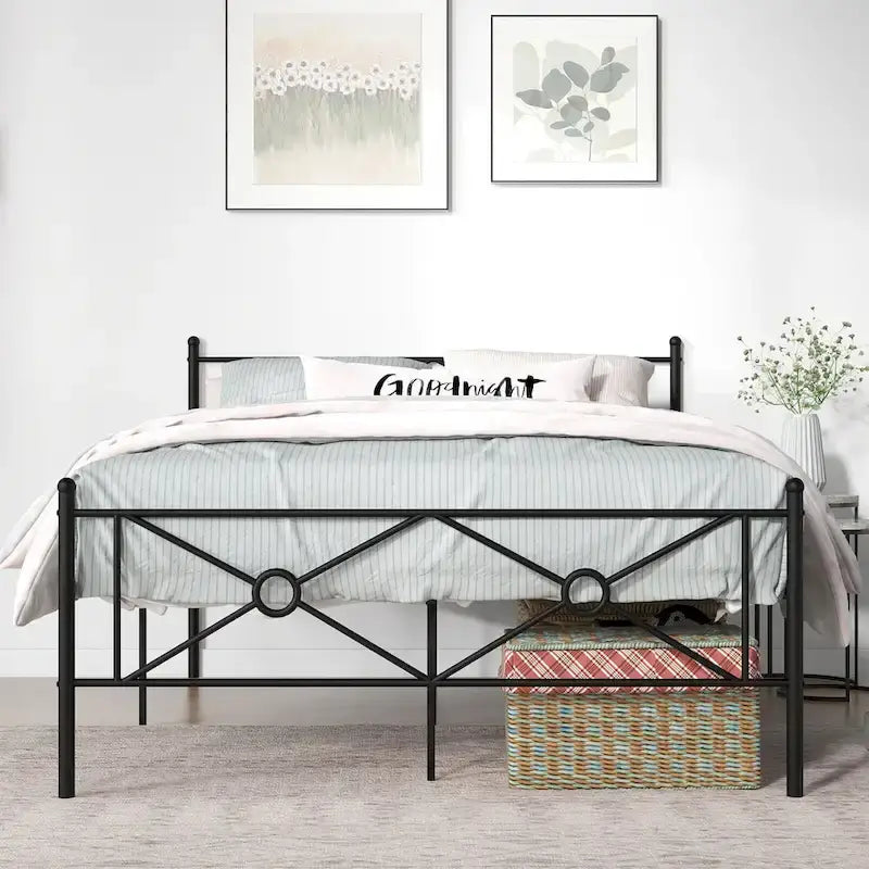 Gymax Full/Queen Size Metal Platform Bed Frame w/ Headboard Mattress