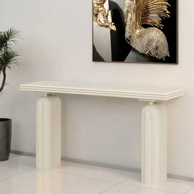 60 Acacia Wood Curved Veneer Console Table - Minimalist Design with Solid Wood Legs