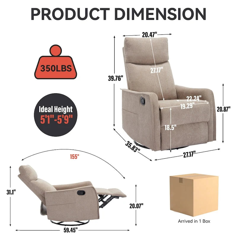 360 Swivel Rocker Recliner Chair with Massage and Lumbar Heating