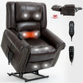 Brown Genuine Leather Power Lift Recliner with Dual Motor