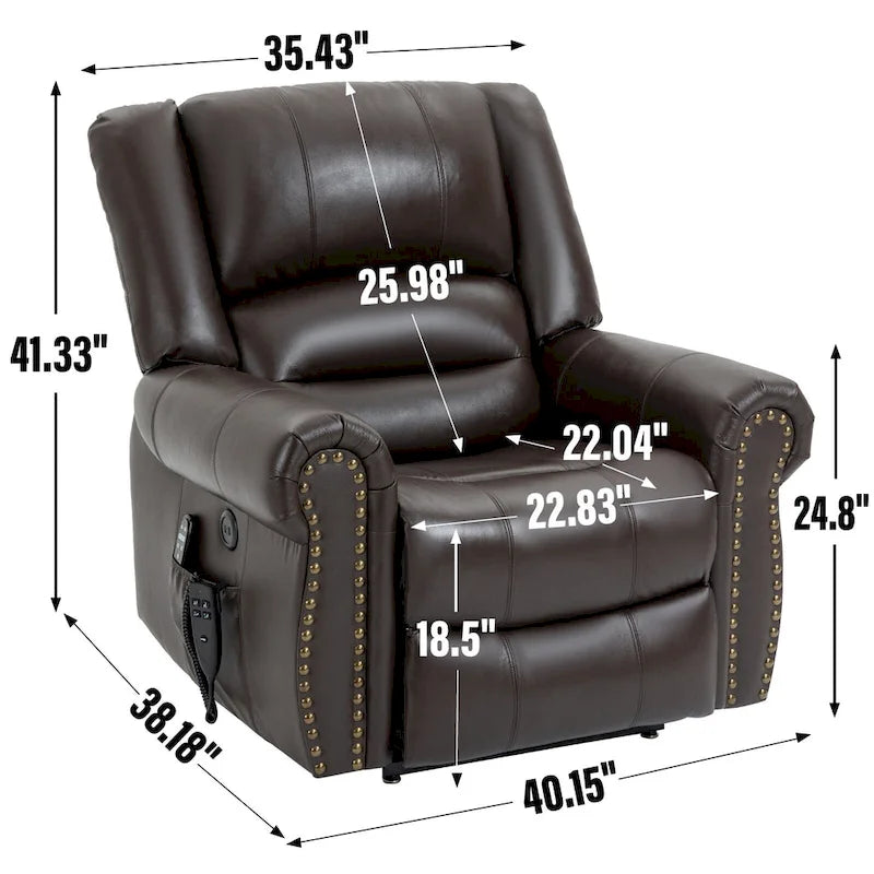 Brown Genuine Leather Power Lift Recliner with Dual Motor