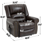 Brown Genuine Leather Power Lift Recliner with Dual Motor