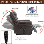Brown Genuine Leather Power Lift Recliner with Dual Motor