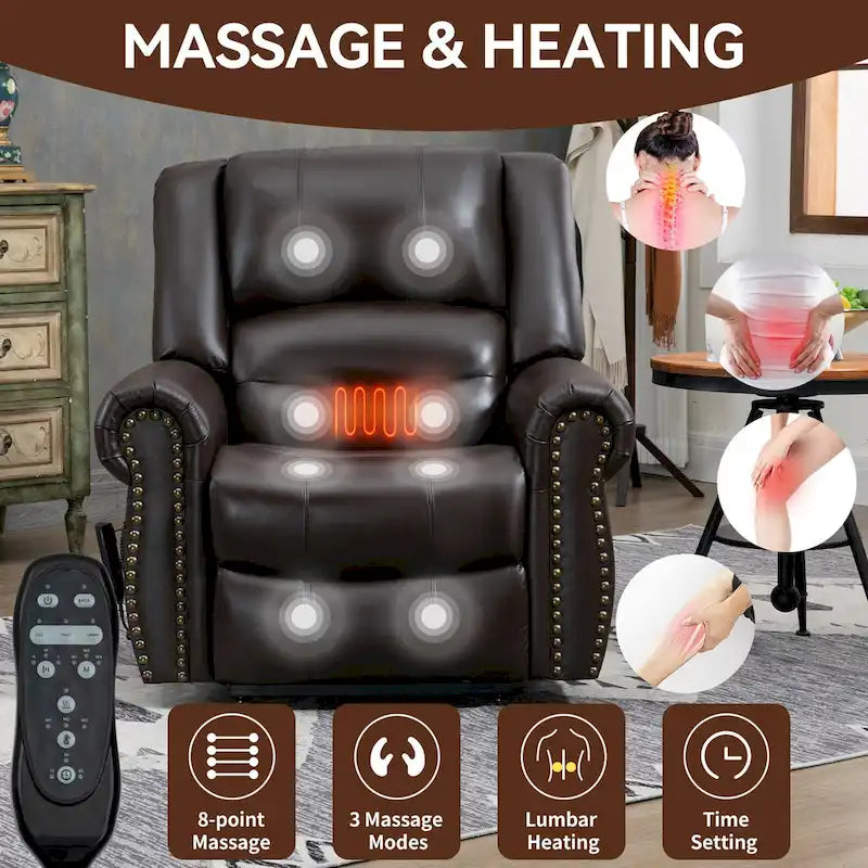 Brown Genuine Leather Power Lift Recliner with Dual Motor