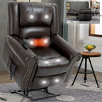 Brown Genuine Leather Power Lift Recliner with Dual Motor
