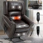 Brown Genuine Leather Power Lift Recliner with Dual Motor