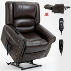 Brown Genuine Leather Power Lift Recliner with Dual Motor