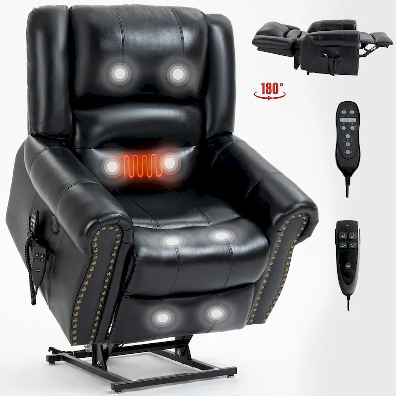 Brown Genuine Leather Power Lift Recliner with Dual Motor