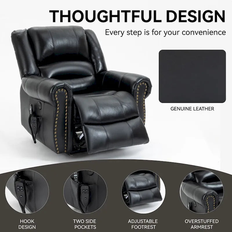 Brown Genuine Leather Power Lift Recliner with Dual Motor