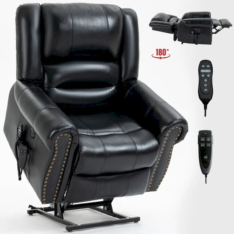 Brown Genuine Leather Power Lift Recliner with Dual Motor