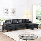 Black 96.06 Modern L-Shaped 4 Seater Sectional Sofa with Chaise Lounge, Cup Holders, and Throw Pillows