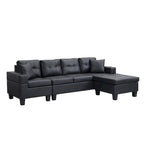 Black 96.06 Modern L-Shaped 4 Seater Sectional Sofa with Chaise Lounge, Cup Holders, and Throw Pillows
