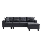 Black 96.06 Modern L-Shaped 4 Seater Sectional Sofa with Chaise Lounge, Cup Holders, and Throw Pillows